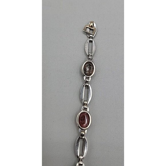 14k W. E. Richards Co. Symmetalic Sterling & Scarab Bracelet 6" Gemstones 1940s - Picture 13 of 15